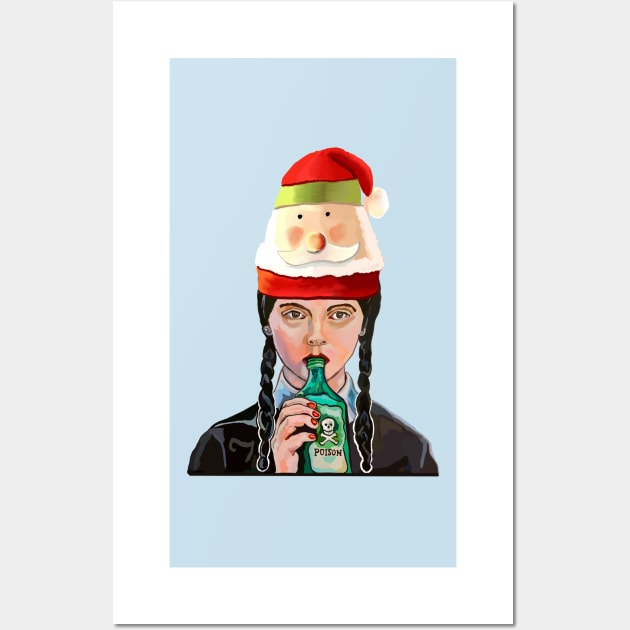 Wednesday Addams, 'coping' with Christmas hat Wall Art by SmerkinGherkin